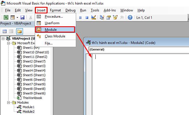 Tạo Module mới trong VBA