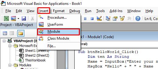 Tạo module mới trong VBA