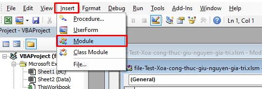 Tạo module trong VBA