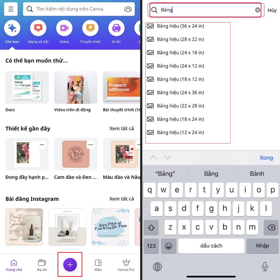 Tạo một thiết kế mới trên ứng dụng Canva