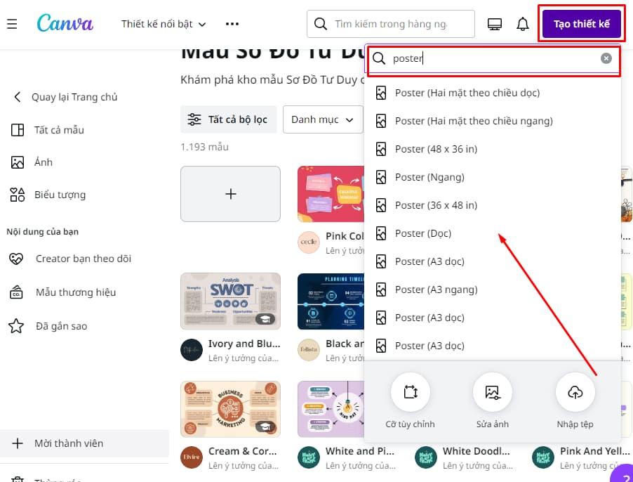 Tạo một thiết kế poster mới trên Canva