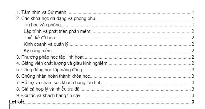 Tạo mục lục cho tài liệu google doc 2