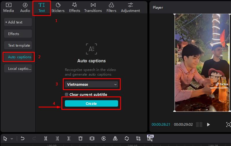 Tạo phụ đề cho video Capcut trên máy tính