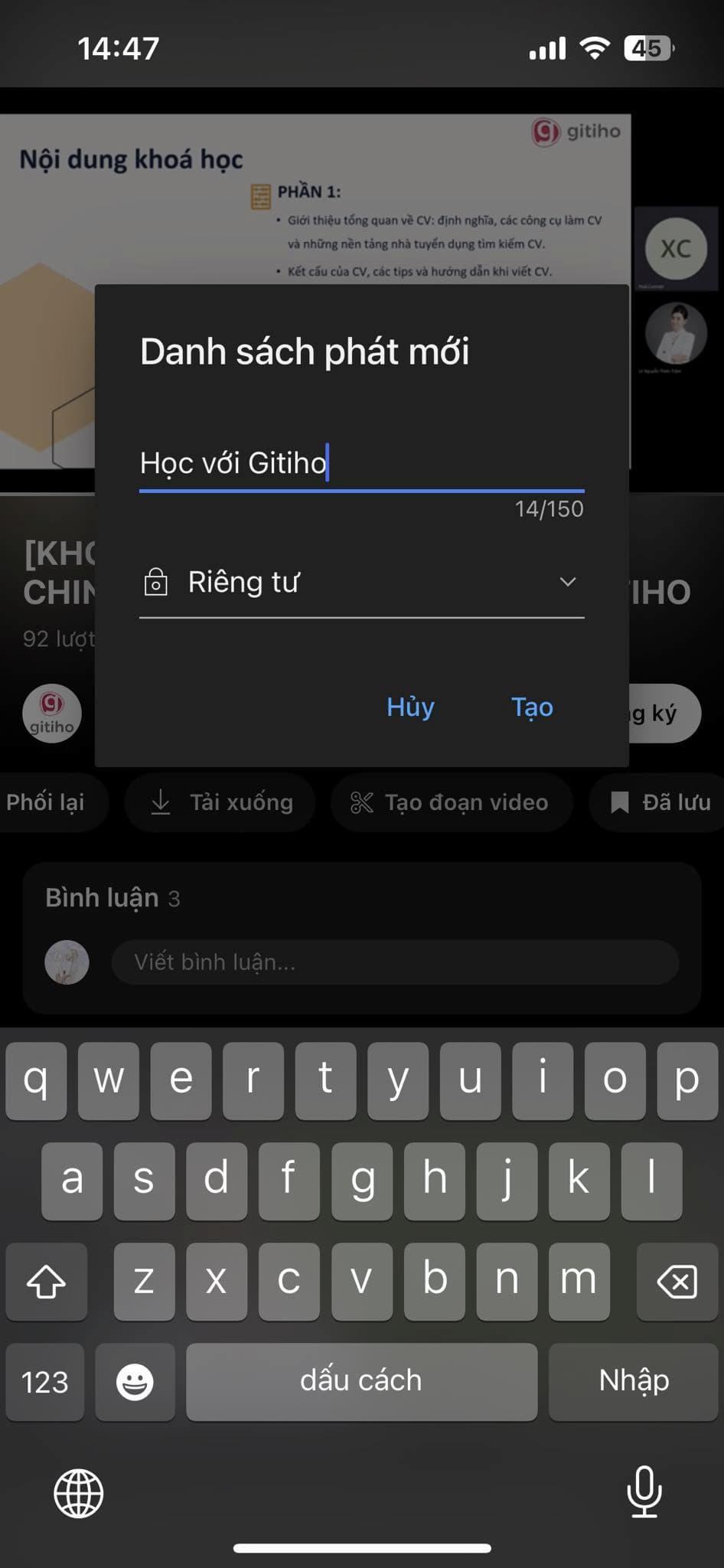 Tạo playlist trên điện thoại cách 1