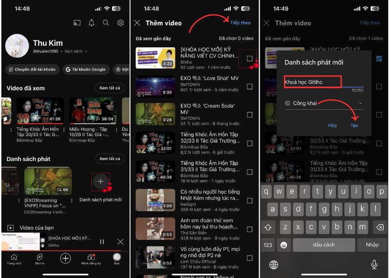 Tạo playlist trên điện thoại cách 2