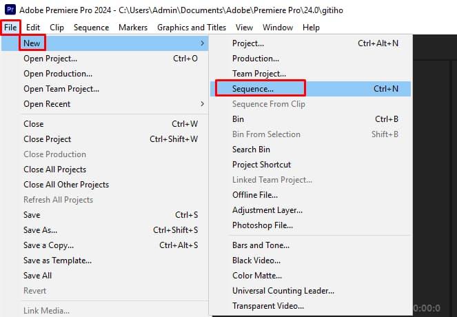 Tạo không gian làm việc Sequence trên Adobe Premiere 1