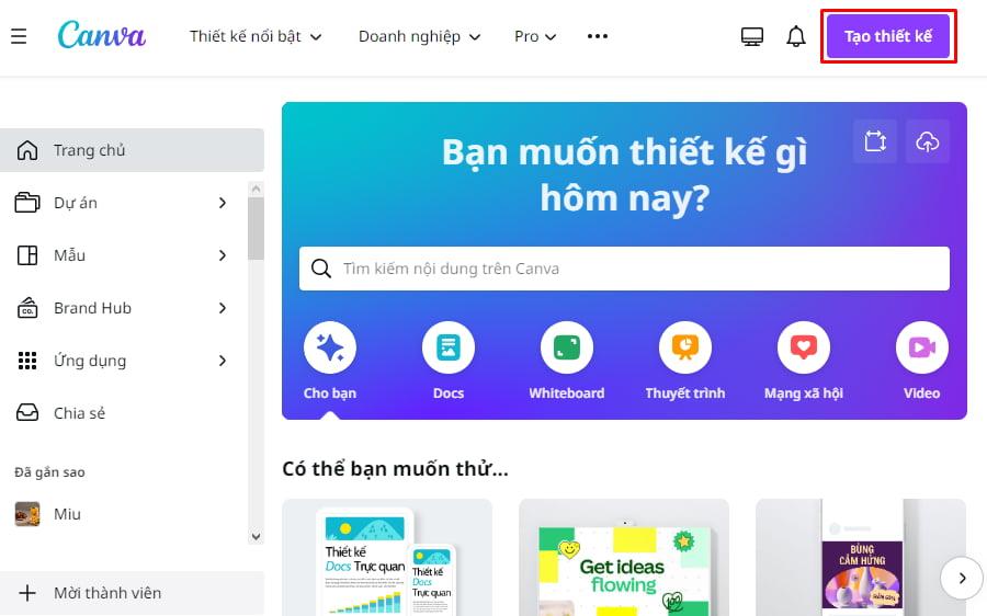 Tạo thiết kế mới trên Canva