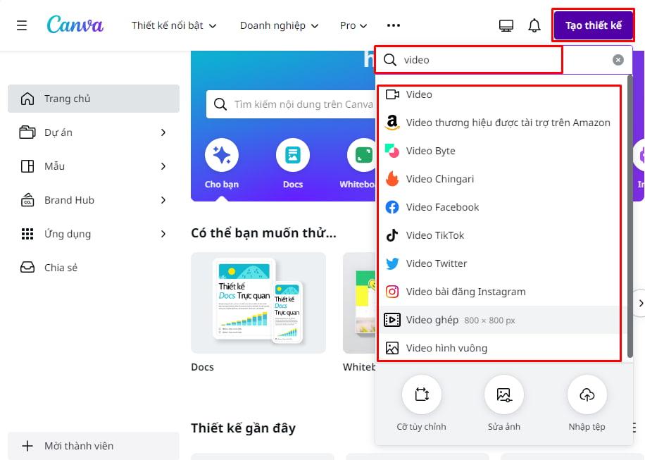 Tạo thiết kế video mới trên Canva