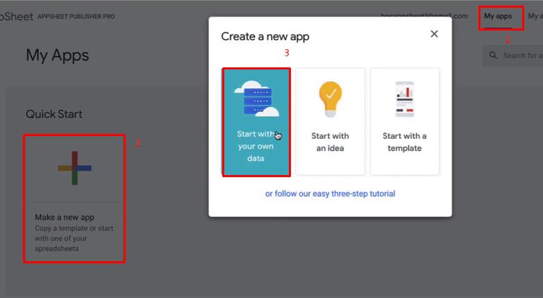 Tạo mới ứng dụng trên Appsheet