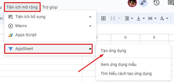 Thêm ứng dụng mới trong tiện ích mở rộng của Google sheet