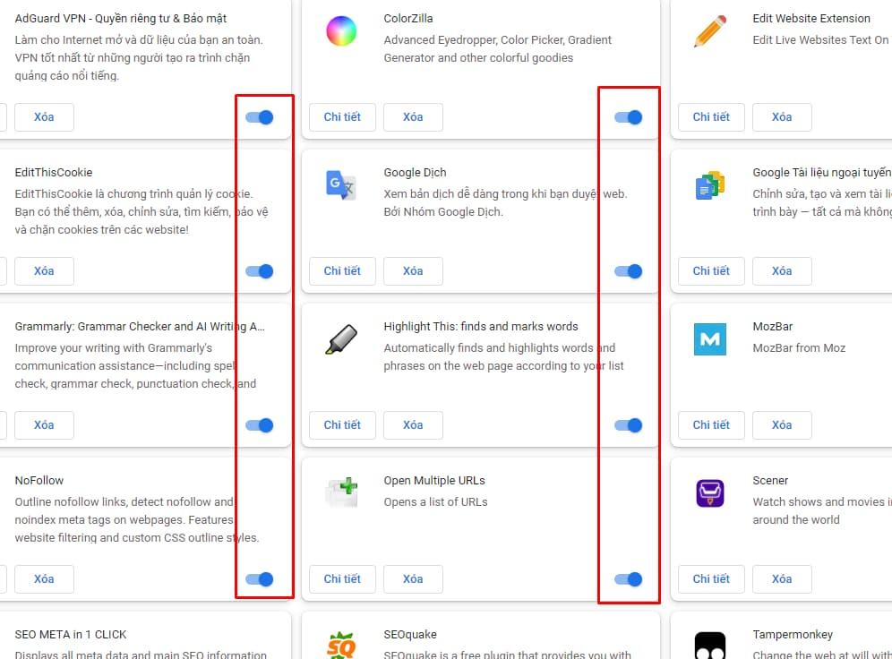 Tắt các tiện ích mở rộng