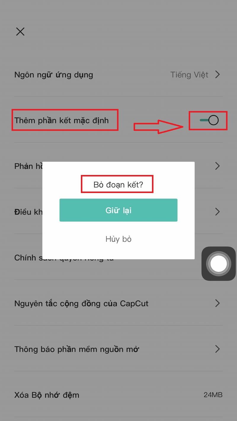 Tắt hiện thị logo mặc định của Capcut