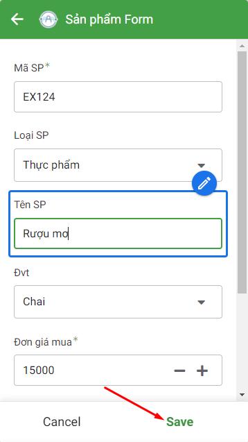 Thử nhập thông tin sản phẩm vào app mới