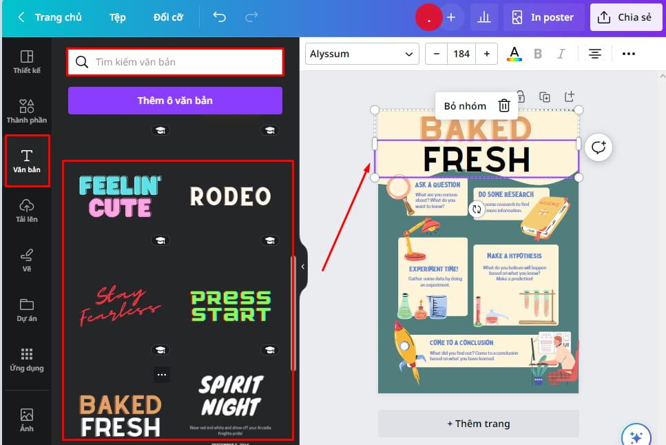 Thay đổi phông chữ và thêm văn bản mới