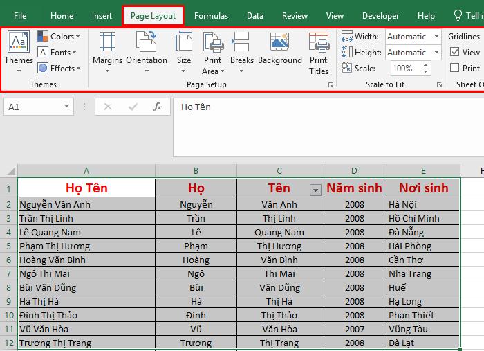 Chức năng Page Layout
