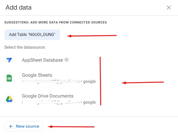Thêm bảng mới vào data trong Appsheet