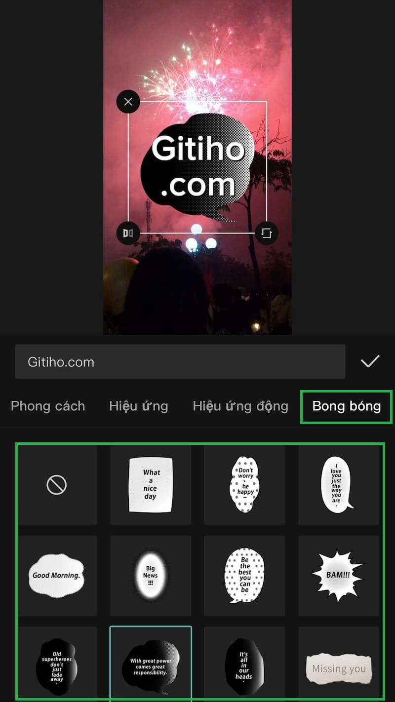 Thêm bong bóng cho văn bản