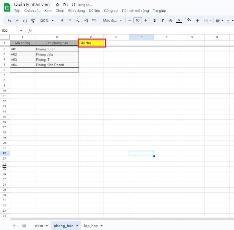 Thêm cột Ghi chú trong dữ liệu nguồn