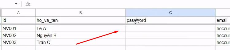 Thêm cột password vào dữ liệu gốc