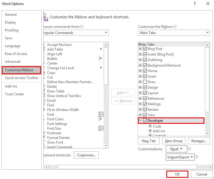 Tùy chỉnh lại thanh công cụ ribbon