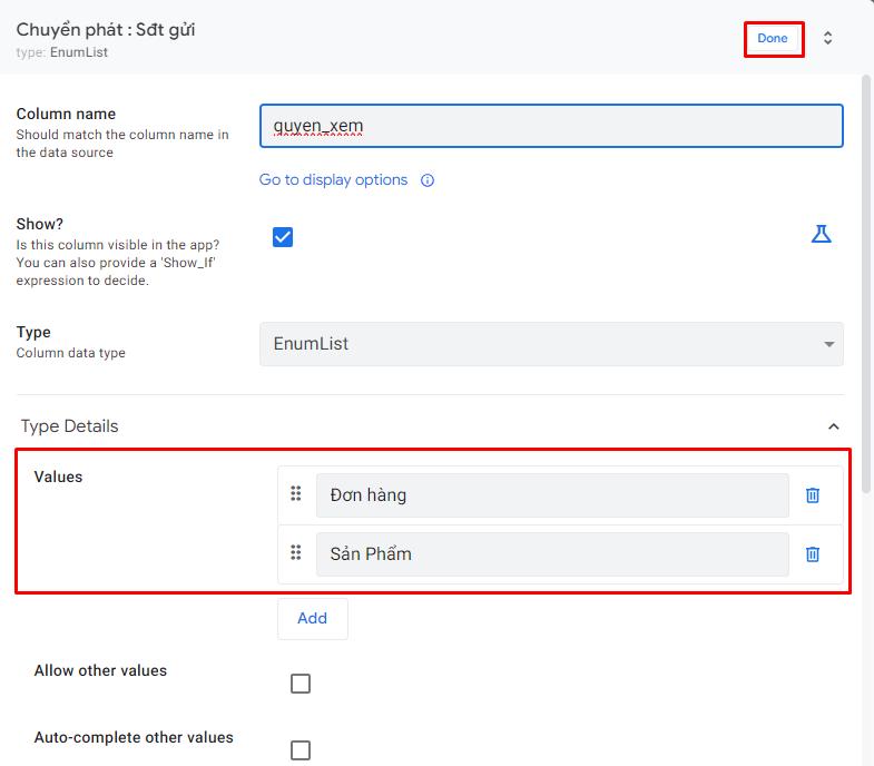 Thêm giá trị cho bảng quyền xem