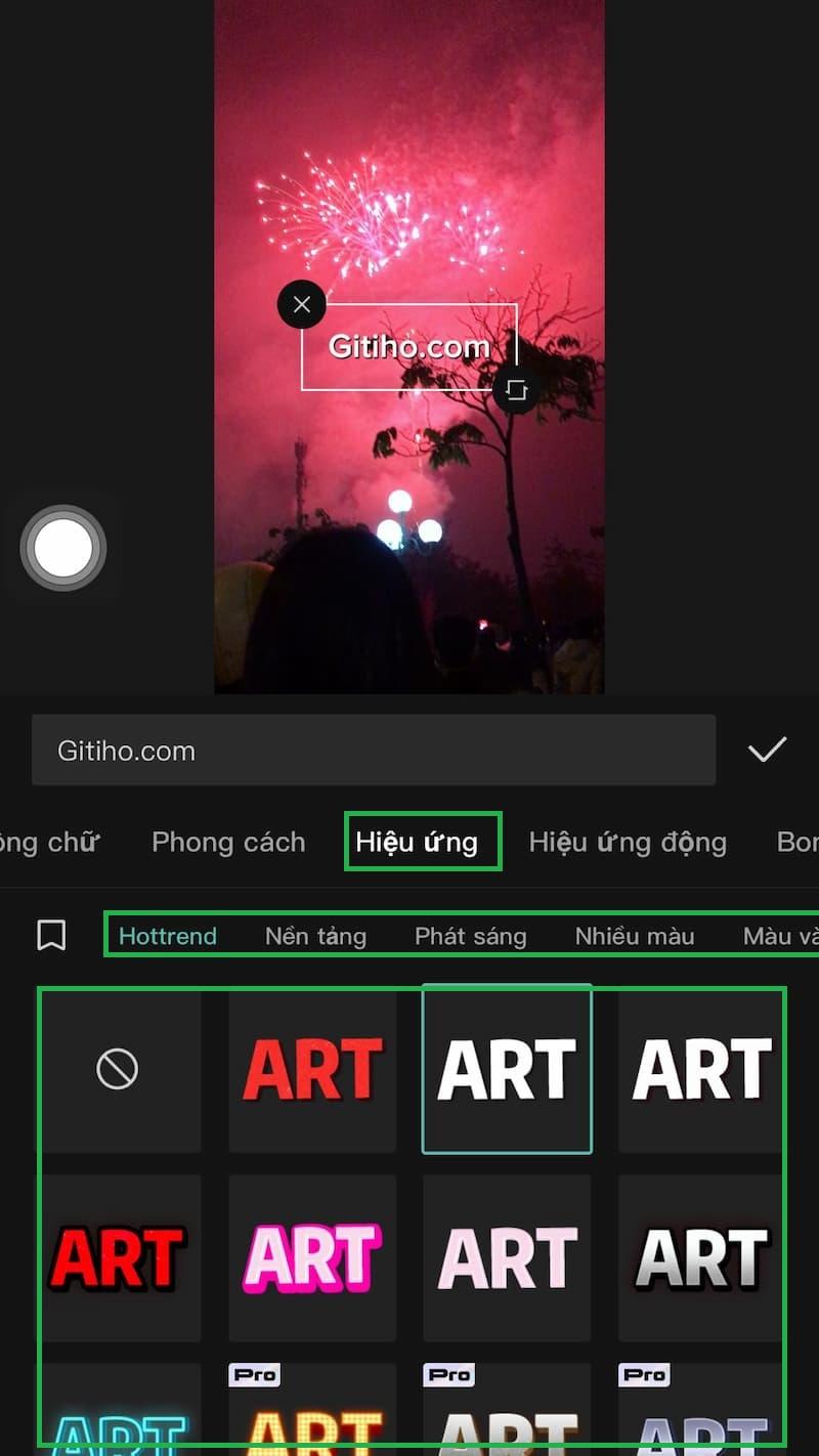 Thêm hiệu ứng cho chữ