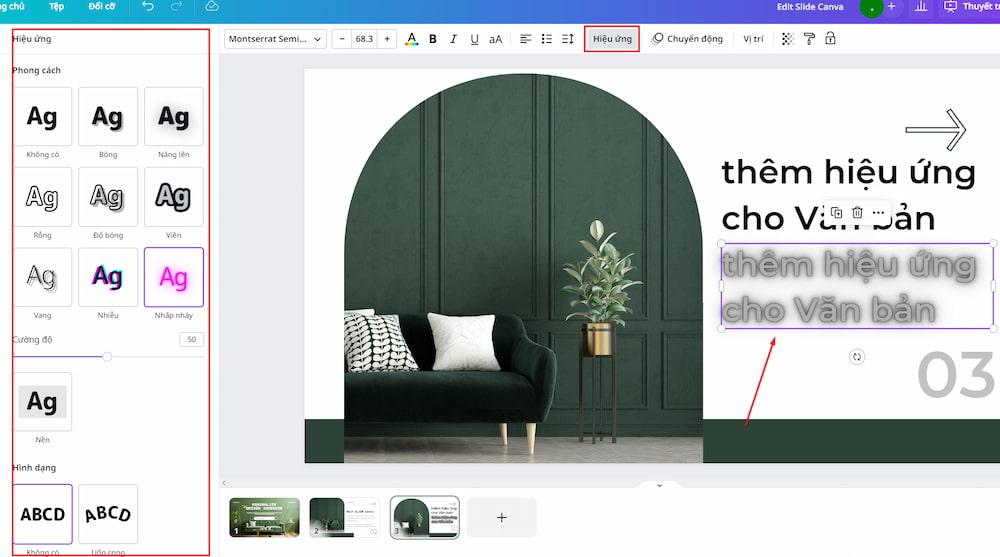 Thêm hiệu ứng cho văn bản