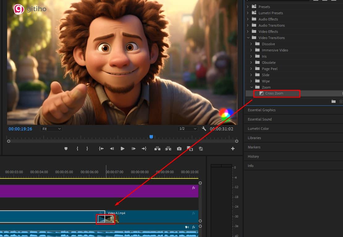 Cách thêm hiệu ứng chuyển cảnh cho video trong Adobe Premiere 5