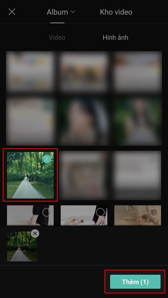 Thêm hình ảnh và video muốn edit giật giật