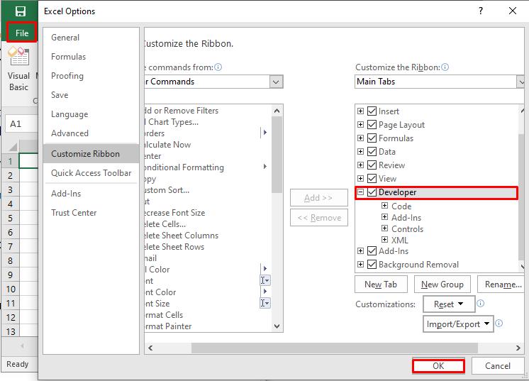 Mở tab Developer trên Excel