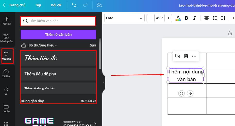 Thêm Văn bản và chỉnh sửa bảng