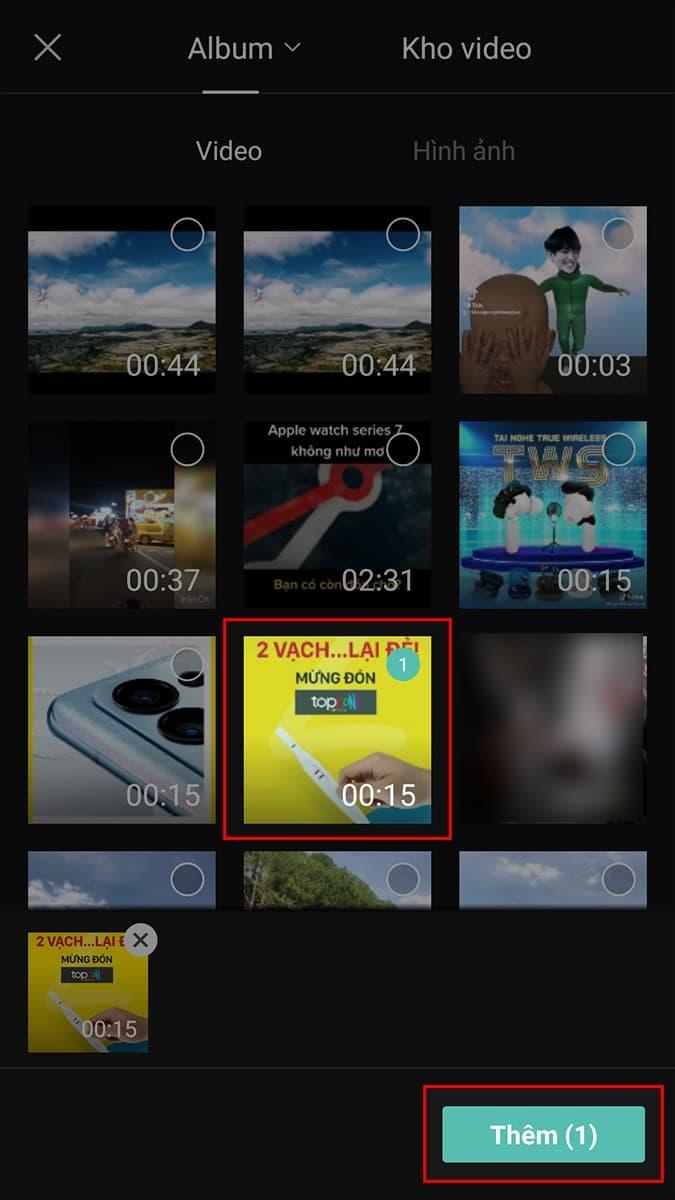 Chọn ảnh muốn chèn vào video