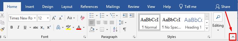 thu gọn thanh công cụ trước khi thực hiện cách vẽ sơ đồ quy trình trong word