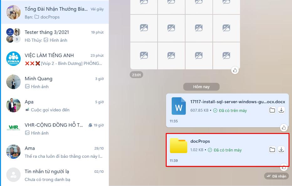 Cách gửi file Word qua Zalo trên máy tính cách 2