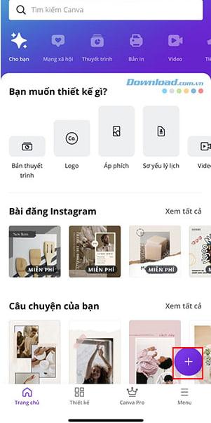 Trang chủ của ứng dụng Canva