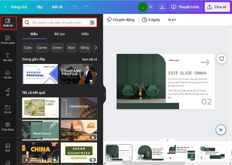Truy cập vào slide thiết kế trên Canva