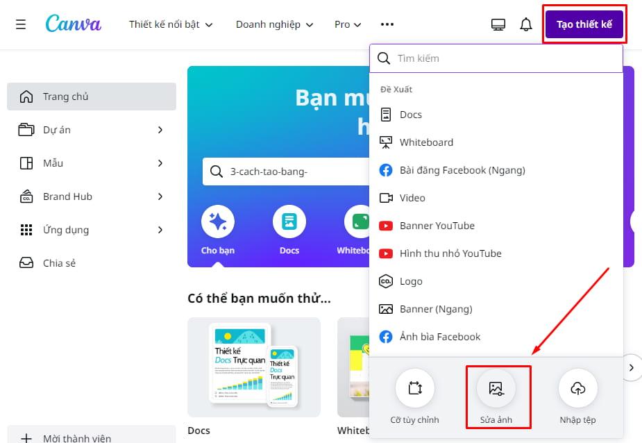 Truy cập vào trình Sửa ảnh trên Canva