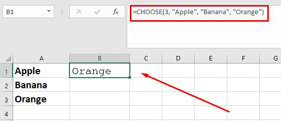 Ví dụ sử dụng hàm Choose trong Excel