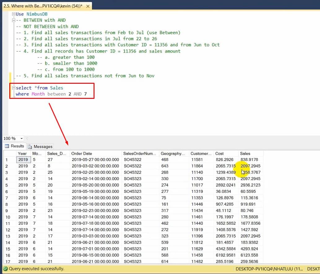 Toán tử điều kiện BETWEEN trong SQL - Định nghĩa, Cách dùng