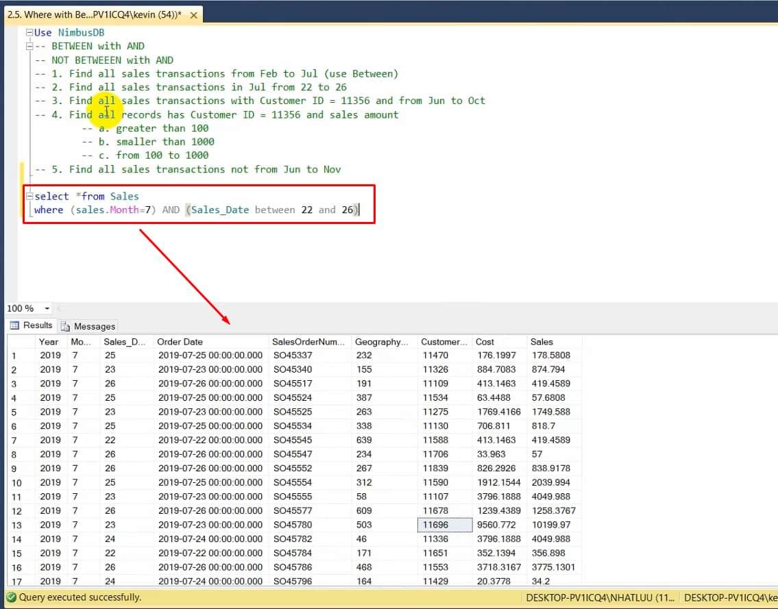 Toán tử điều kiện BETWEEN trong SQL - Định nghĩa, Cách dùng