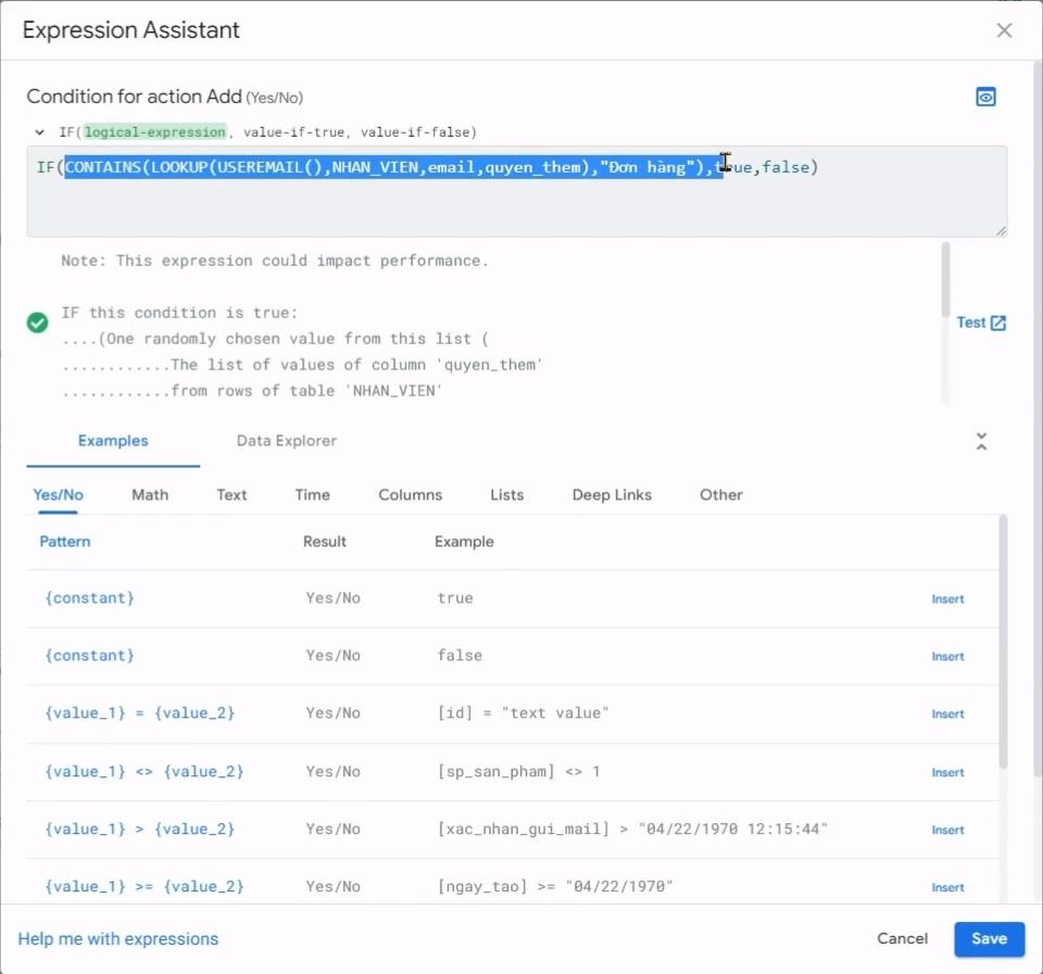 Nhập công thức vào phần Behavior