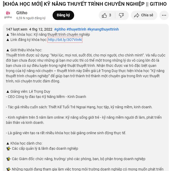 Viết mô tả cho từng video youtube