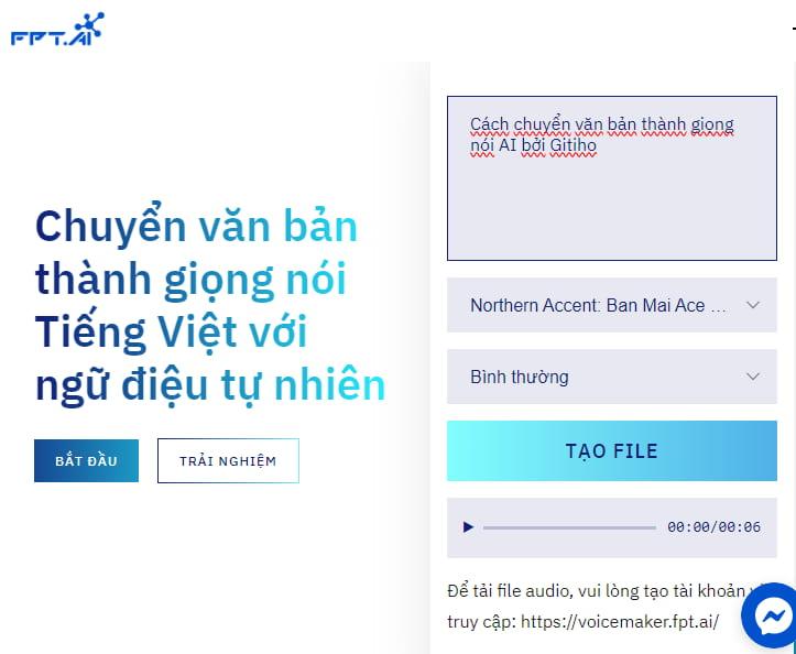 website chuyển văn bản thành giọng nói trực tuyến FPT.AI