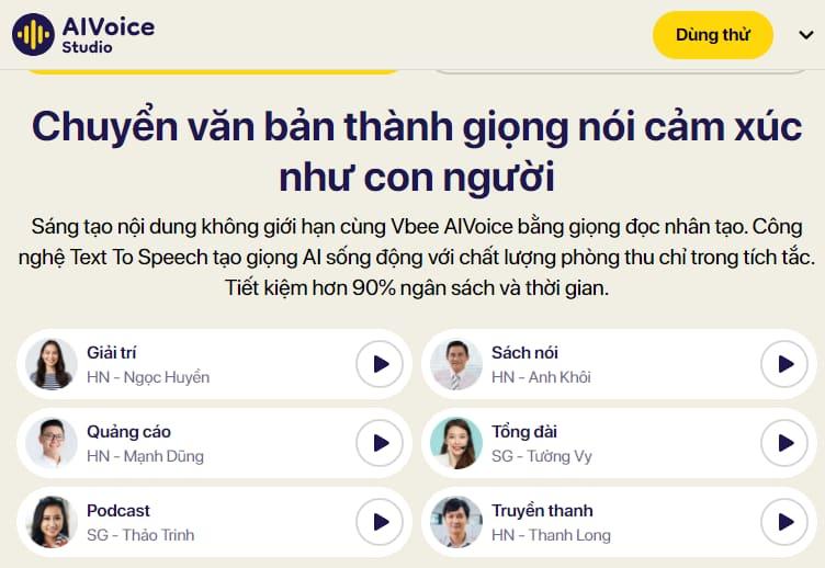 website chuyển văn bản thành giọng nói trực tuyến vbee