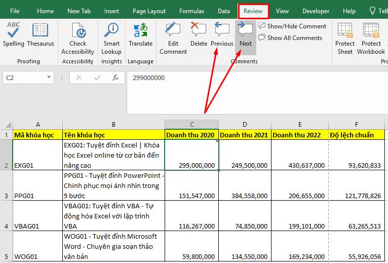 Xem lần lượt các ghi chú được tạo trong Excel
