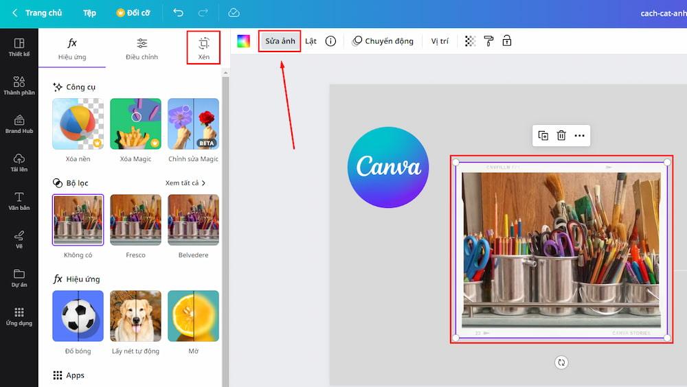Xén ảnh trên Canva ở máy tính