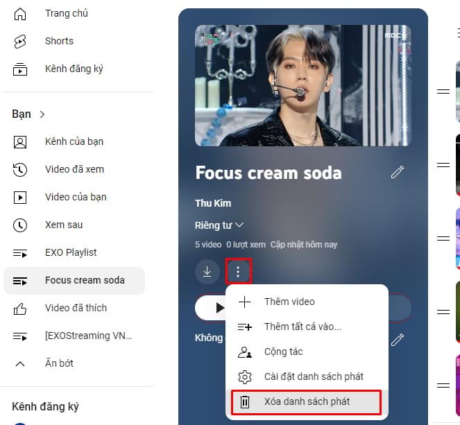 Xóa danh sách phát youtube bằng máy tính 1