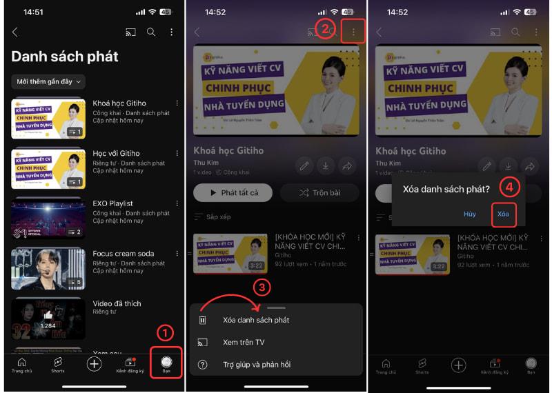 Xóa playlist bằng điện thoại