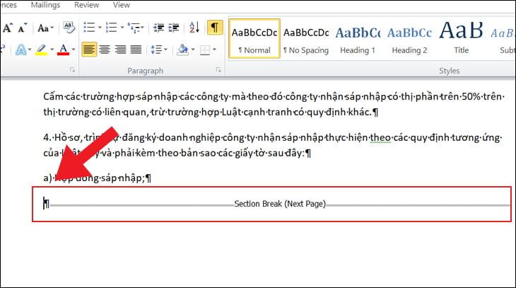 Xóa trang trắng do Page Break hoặc Section Break 2