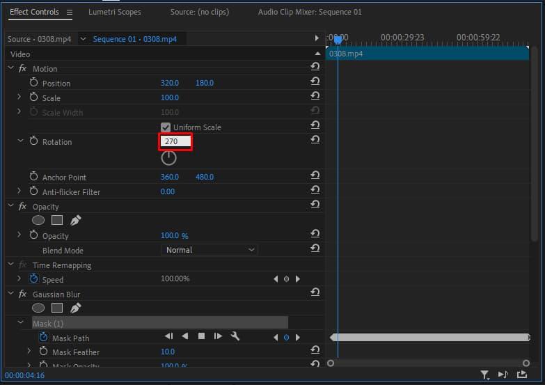 Cách xoay chiều video trong Premiere 5